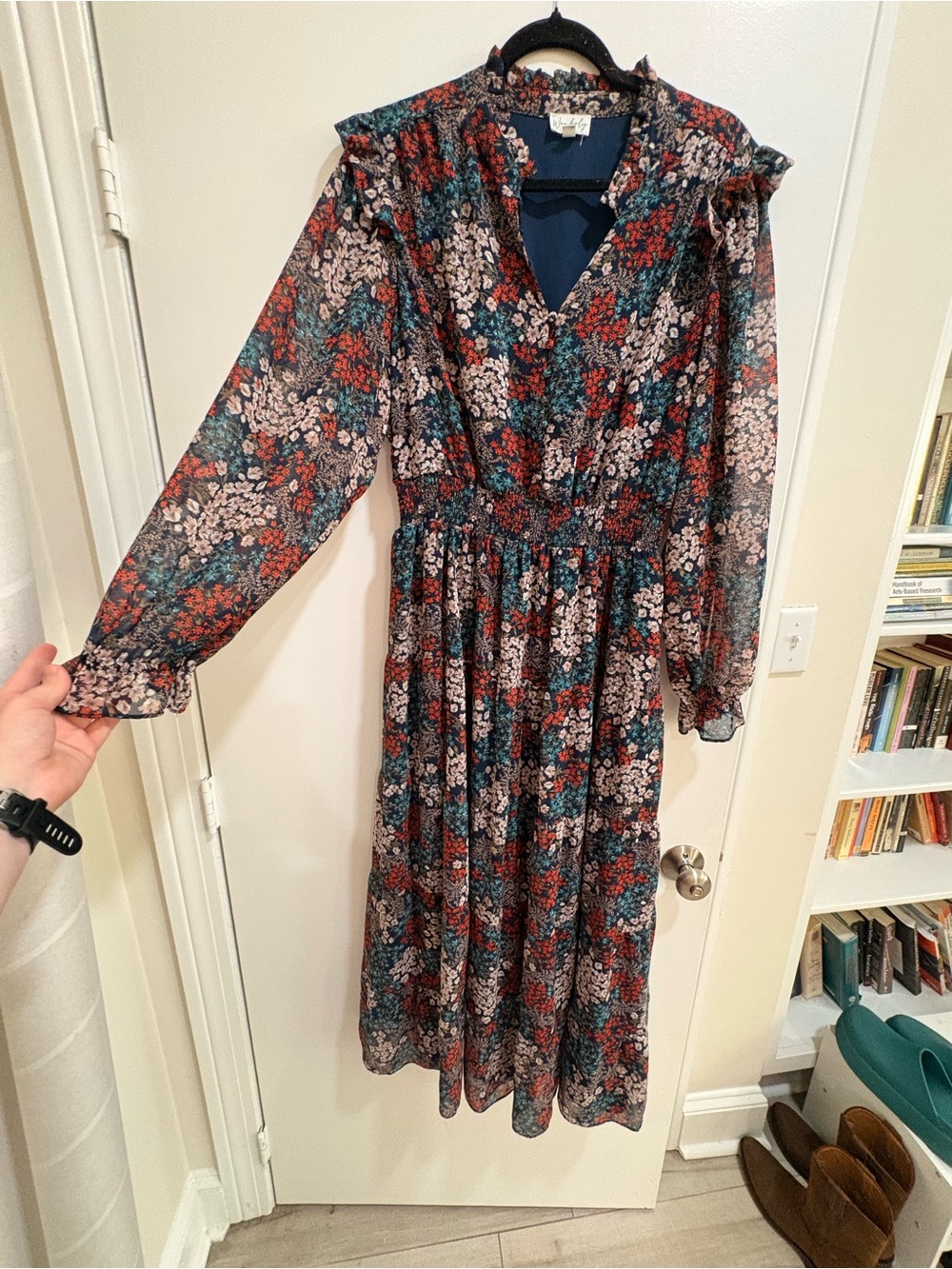 Wonderly Navy Floral Maxi Dress with Red & Cream Accents - Picture 2 of 5
